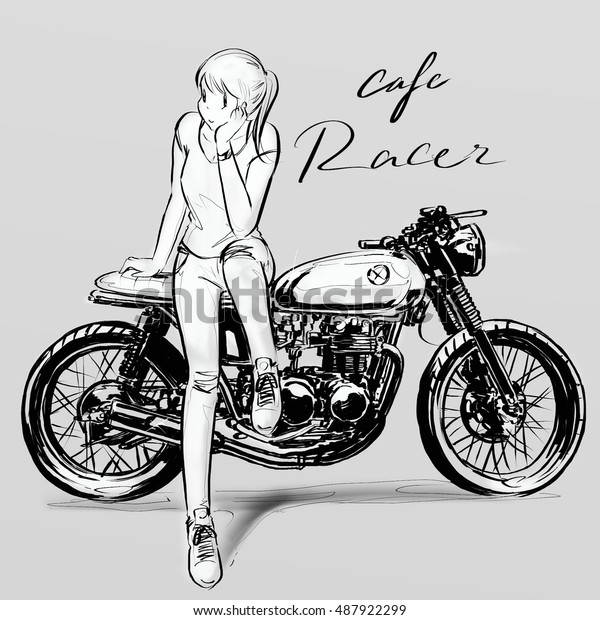 Cafe Racer Poster Banner Drawing Illustration のイラスト素材