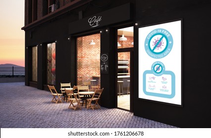 Cafe Storefront  With Covid Free Poster 3d Rendering 