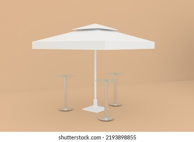 Cafe Umbrella And Bistro. High Resolution Image White Background Isolated. 3d Rendering.
