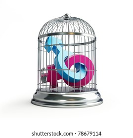 Cage For Birds Man And Women Isolated On A White Background