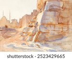 Cairo (ca. 1891) by  John Singer Sargent. Vintage John Singer Sargent’s art, architecture drawing illustration, architecture painting, building architecture art print.