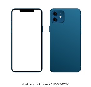 Cairo / Egypt - October, 30, 2020: Smartphone Mockup, Blue Iphone 12 Mockup With White Screen, Mobile Phone Mockup