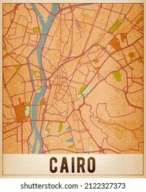 CAIRO, Egypt Vintage City Map For Print. Map For Home Decor Blank Old Paper Textured Background