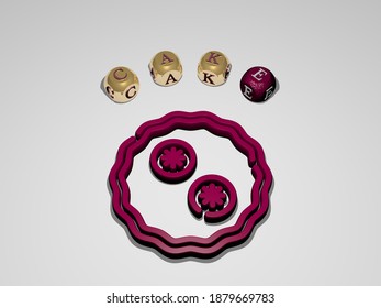 Cake Circular Text Of Separate Letters Around The 3D Icon, 3D Illustration