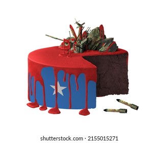 Cake From Hell. Conceptual Territory Occupation, War Destruction Graphics In Colors Of National Flag. Somalia