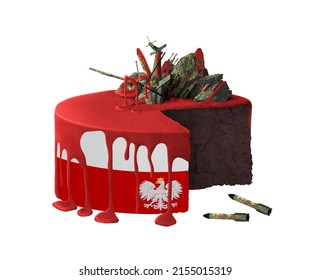 Cake From Hell. Conceptual Territory Occupation, War Destruction Graphics In Colors Of National Flag. Poland