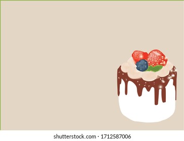 Cake Or Mashmellow Topping By Chocolate Sauce With Wipped Cream Blueberry And Strwberry For Decorating On Emty Background For Writing The Text