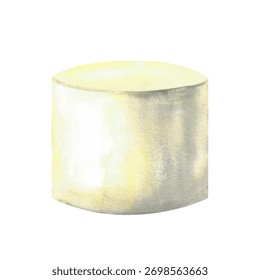 Cake sponge white circle base. Soft shadows and beige tones hand drawn in watercolor. Isolated from background bakery element Illustration perfect for dessert, pastry, and wedding birthday food design