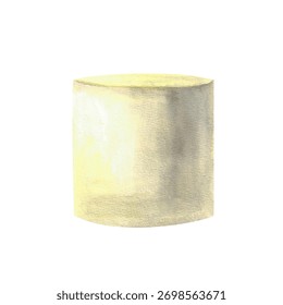 Cake sponge white cylindrical base. Soft and beige tones hand drawn in watercolor. Isolated from background bakery, marshmallow food element. Illustration for dessert, pastry, wedding birthday party.