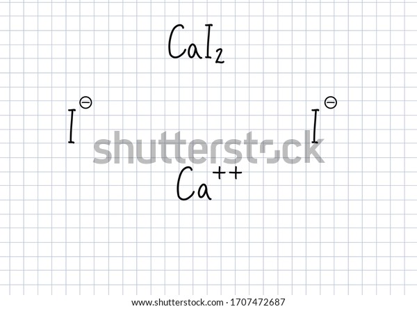 ヨウ化カルシウム手書きの化学式 ノートに刻まれたイラスト 骨格式 教育 学資 化学の授業 のイラスト素材