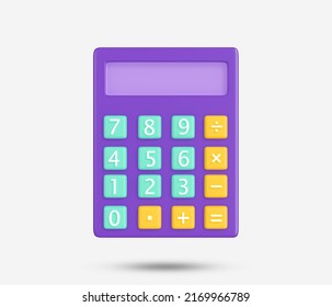 Calculator 3d icon. Purple digital calculator on the top view white background. Calculating, Accounting, financial analytics, bookkeeping, budget calculation symbol. 3d rendered illustration. - Powered by Shutterstock