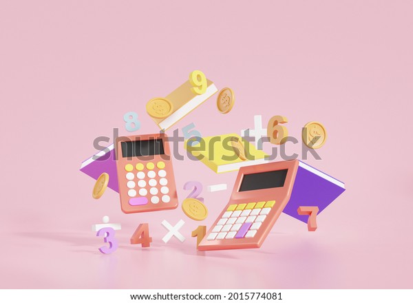 Calculator arithmetic finance\
education concept. basic math operation symbols math, plus, minus,\
number divide Mathematic calculate Economics. 3D render\
illustration