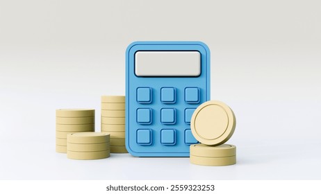 Calculator with coins on white background. Concept of financial management. Cost reduction saving economics education concept. Tax payment. - Powered by Shutterstock