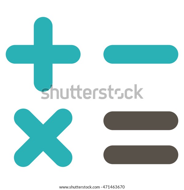 Calculator icon. Glyph style is bicolor flat\
iconic symbol with rounded angles, grey and cyan colors, white\
background.