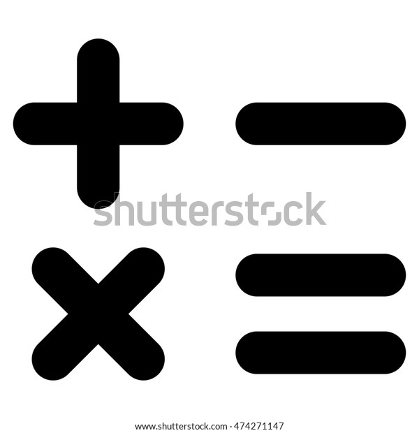 Calculator icon. Glyph style is\
flat iconic symbol with rounded angles, black color, white\
background.