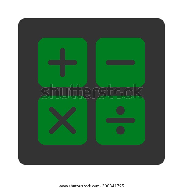 Calculator icon. This\
flat rounded square button uses green and gray colors and isolated\
on a white\
background.