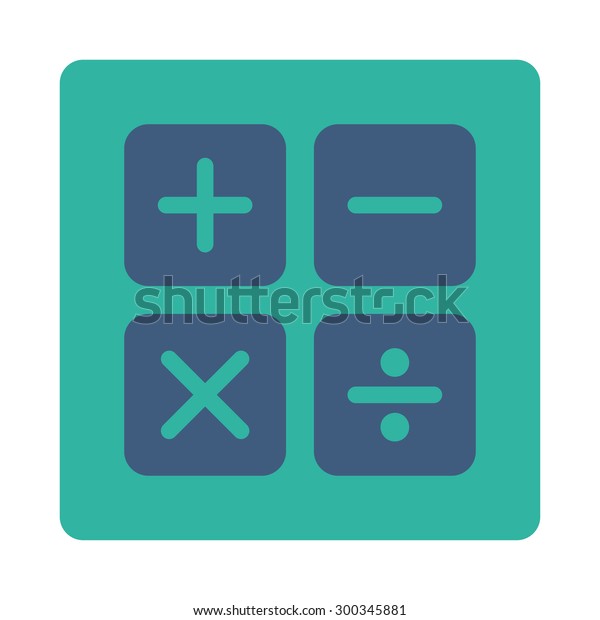 Calculator icon. This\
flat rounded square button uses cobalt and cyan colors and isolated\
on a white\
background.