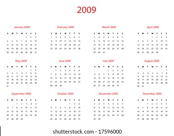 July 2009 Calendar Images Stock Photos Vectors Shutterstock