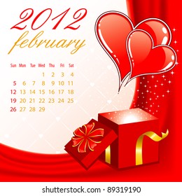 Calendar for 2012 February and Hearts  element for design  raster version