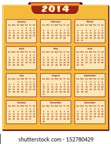 Calendar 2014 Full Year. January Through To December Months. Vector Also Available.