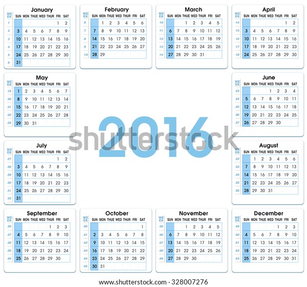 calendar by week number 2016