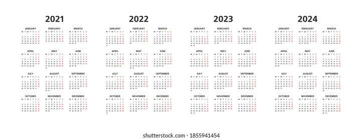 2021 2024 Calendar Calendar Grid 2020 2021 And 2022