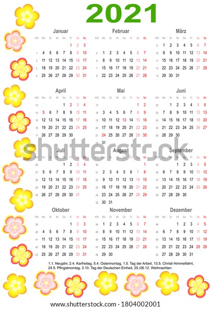 Calendar 21 Markings List Public Holidays Stock Illustration