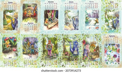 Calendar 2022, For Children, Watercolor Illustrations, A Story About Fabulous Little People