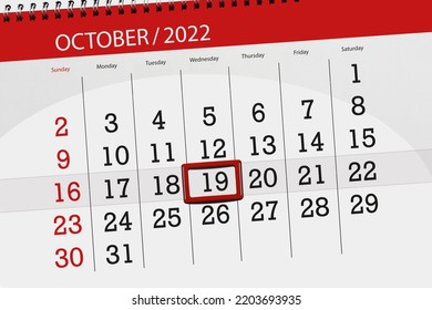 Calendar 2022, Deadline, Day, Month, Page, Organizer, Date, October, Wednesday, Number 19.