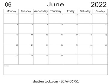 June Schedule 2022 Calendar 2022 Do List Calendar June Stock Illustration 2076486751