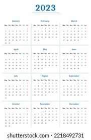 Calendar 2023 In Classic Business Format On White