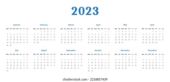 Calendar 2023 In Classic Business Format On White