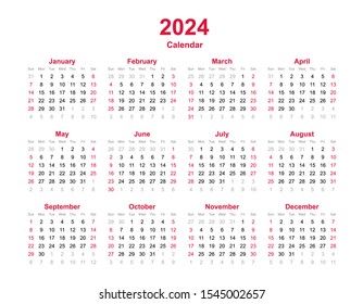 12 Month Calendar For 2024 Calendar 2024 12 Months Yearly Calendar Stock Illustration 1545002657 Shutterstock