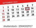 Calendar 2024, deadline, day, month, page, organizer, date, September, friday, number 13.