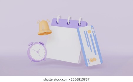 Calendar with Alarm clock, bell and Ticket, time to plan, schedule appointment, summer travel, travel Planning concept - Powered by Shutterstock