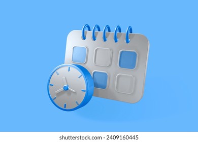 Calendar assignment and clock icon on blue background 3d render concept for Schedule appointment