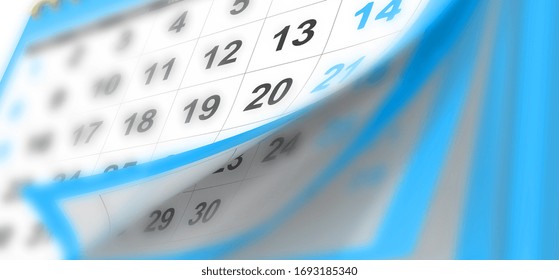 Calendar Background Red Blur Monthly Flying Pages Changing - 3d Rendering 