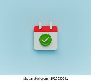 Calendar With Check Mark Icon. Minimal Concept Of Accepted Appointment Date, Success, Approved, Confirm, Completed. 3d Rendering