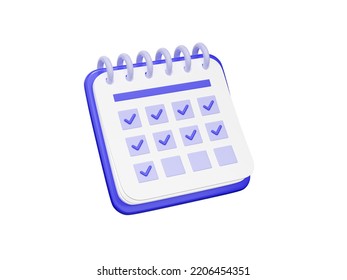 Calendar with checklist, date schedule icon. Concept of work agenda, business organizer, project time management. Daily planner with check boxes and ticks, 3d render illustration. 3D Illustration - Powered by Shutterstock