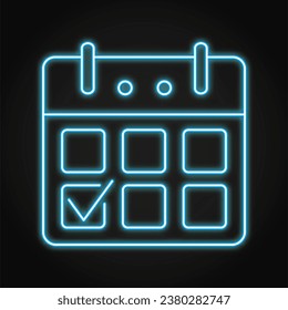 Calendar with checkmark neon icon in line style. Save the date, tick symbol.