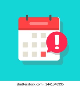 Calendar Deadline Notice Or Event Reminder Notification Icon, Flat Cartoon Agenda Symbol Note With Selected Important Day And Notice Message Isolated Image