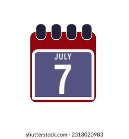 Calendar displaying day 7 of the July - 7th ( seventh ). Day 7 of month. illustration - Powered by Shutterstock