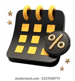 Calendar icon isolated on white background with percentage symbol for Black Friday super sale promotion, special offers announcements and discounts in 3D illustration - Powered by Shutterstock