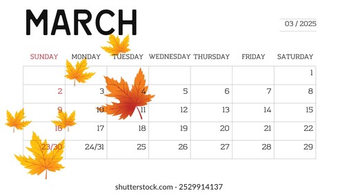 Calendar icon march 2025 in Summer style. Planning vector illustration on isolated background. Calendar sign with Summer concept. - Powered by Shutterstock