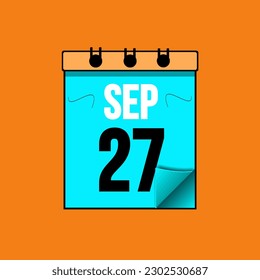 Calendar icon September DateMonth. Calendar Template for Days in September. Blue Banner for Dates and Business. Blue Calendar Isolated on Orange Background. Illustration.
