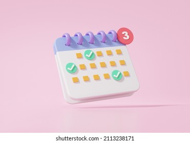 Calendar icon symbol with alert. minimal cartoon style design. Day month year time concept. on pink background. website banner. 3d render illustration - Powered by Shutterstock