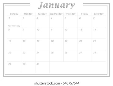 Calendar January 2017 Stock Illustration 548757544 