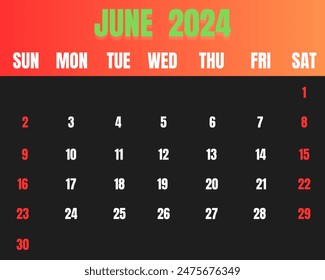  Calendar of june month 2024, minimalistic design calendar of june month. - Powered by Shutterstock