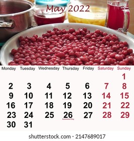 Calendar. May 2022. The Background Picture Is Iranian Cherry.