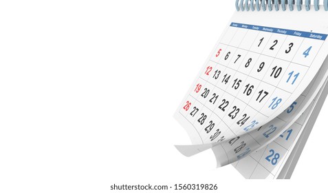 calendar for month empty space for your text and white background - 3d rendering